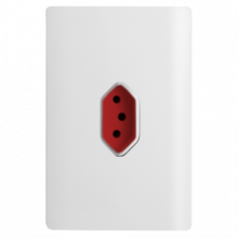 Conjunto Tomada 20A Vermelho Vertical 4x2 - Novara Branco Brilhante Cromado